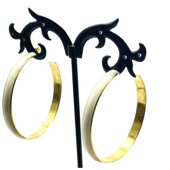 Unbranded Jewelry - Hoop Earrings White Enameled Gold Tone Classic Career Everyday